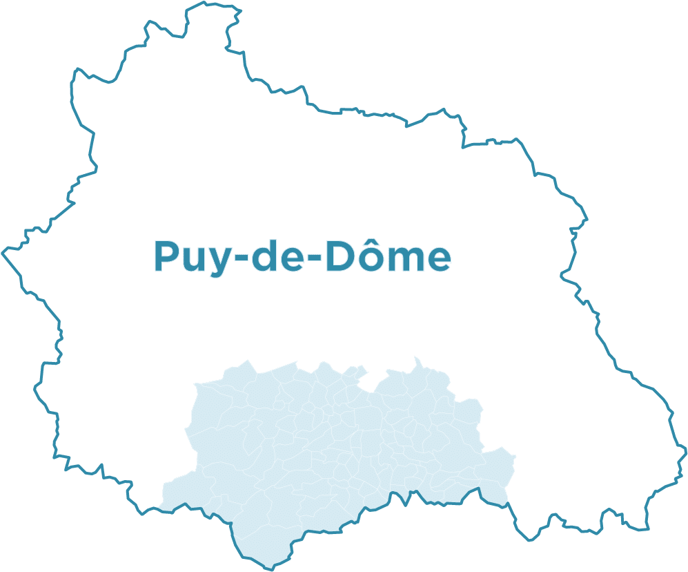 Aperçu du territoire couvert par la CPTS sud 63 dans le Puy-de-Dôme
