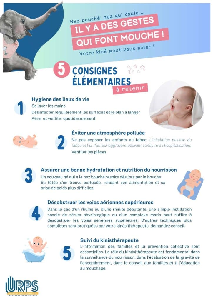 Affiche mouchage bébé, les bons gestes à adopter - Commande de supports à la demande URPS MK ARA